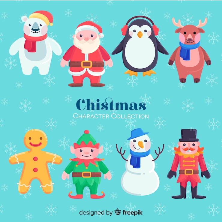 Vector gratuito colección adorable de personajes de navidad dibujados a mano