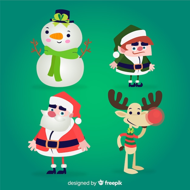 Colección adorable de personajes de navidad con diseño plano