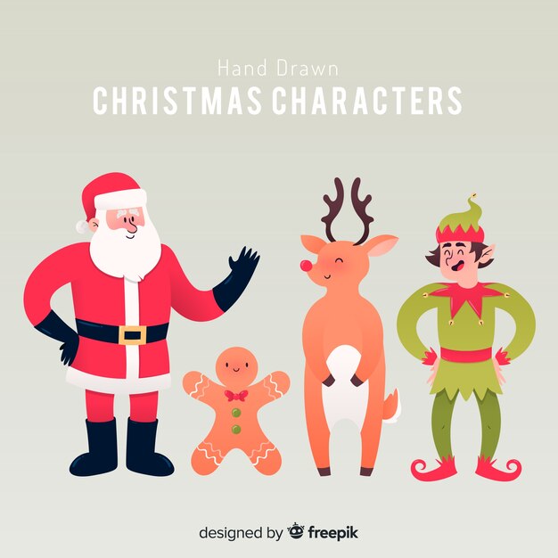 Colección adorable de personajes de navidad con diseño plano
