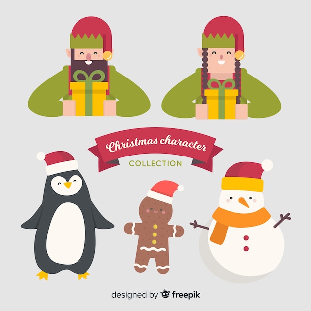 Colección adorable de personajes de navidad con diseño plano