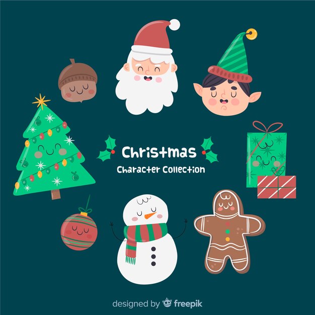 Colección adorable de personajes de navidad con diseño plano