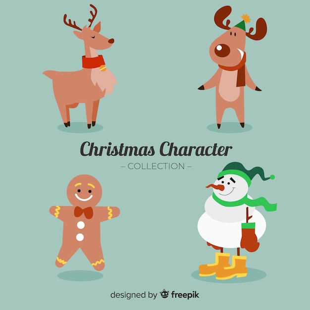 Colección adorable de personajes de navidad con diseño plano