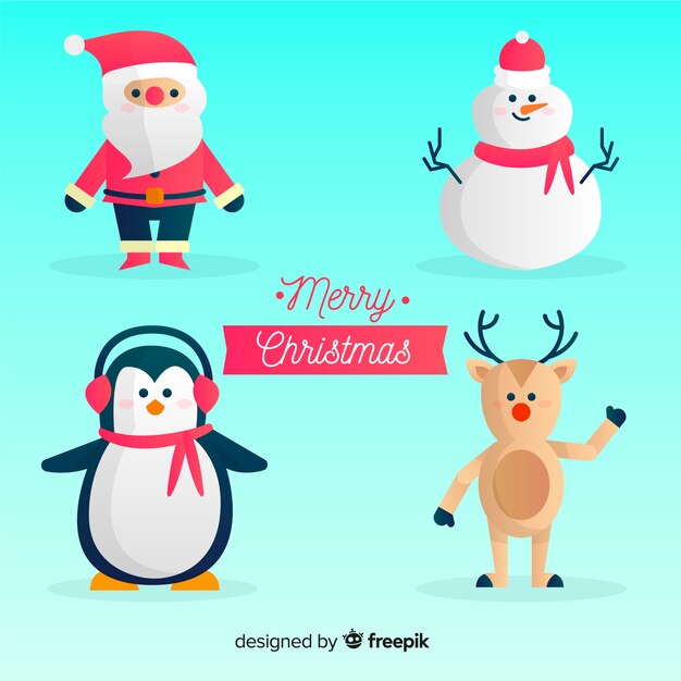 Colección adorable de personajes de navidad con diseño plano