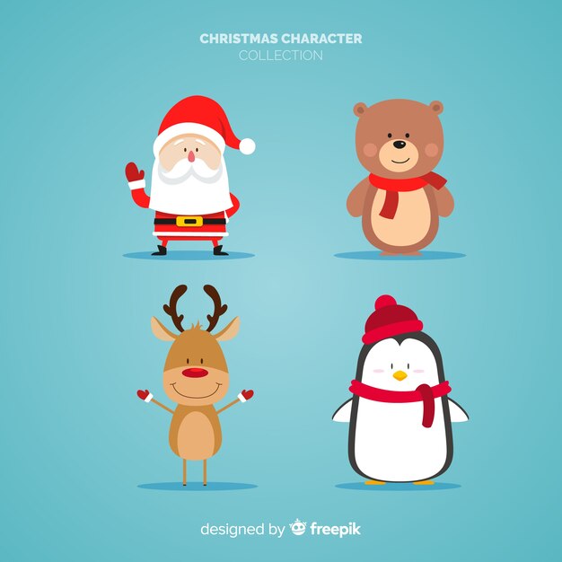 Colección adorable de personajes de navidad con diseño plano