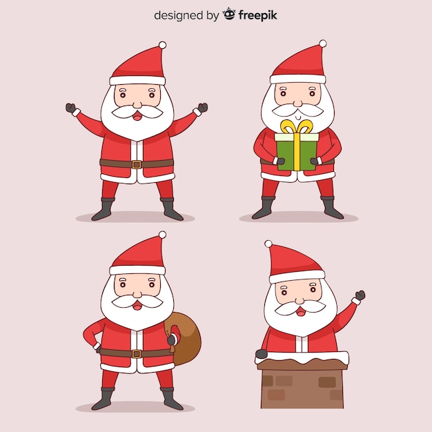 Colección adorable de personajes de santa claus dibujados a mano