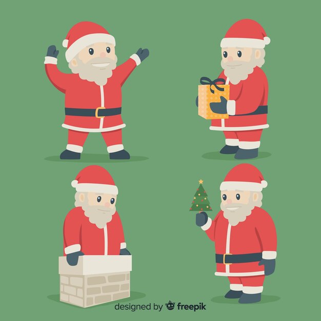 Colección adorable de personajes de santa claus con diseño plano