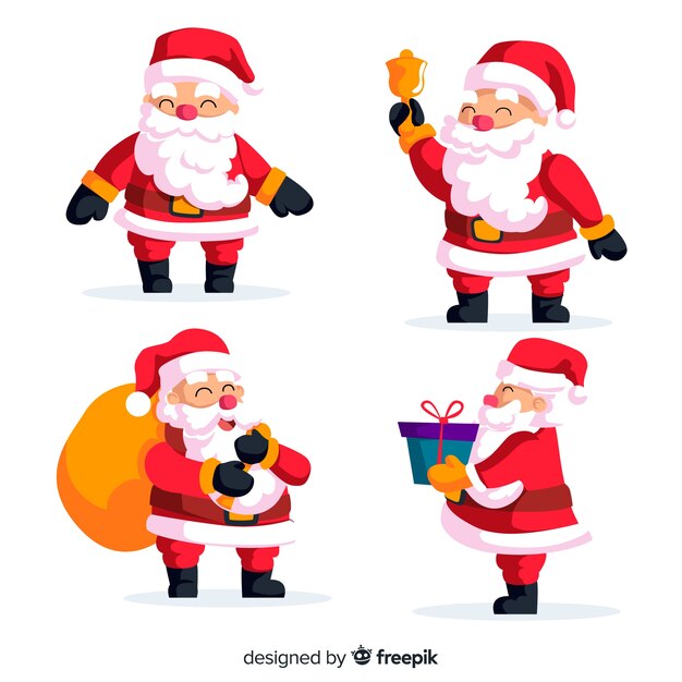 Colección adorable de personajes de santa claus con diseño plano