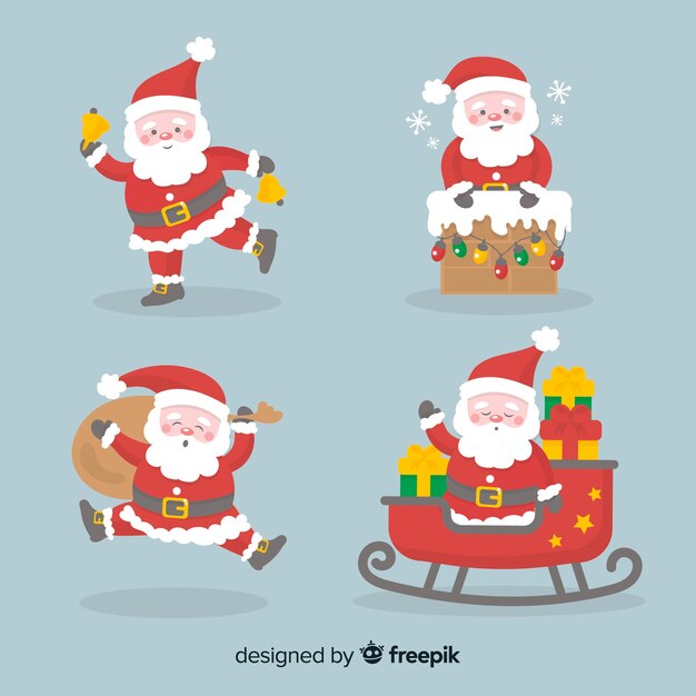 Colección adorable de personajes de santa claus con diseño plano