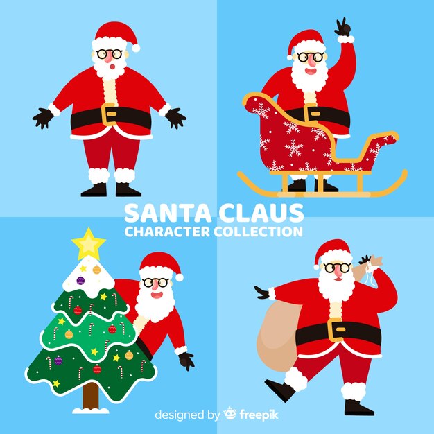 Colección adorable de personajes de santa claus con diseño plano