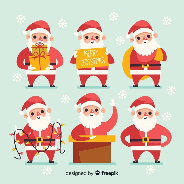 Colección adorable de personajes de santa claus con diseño plano