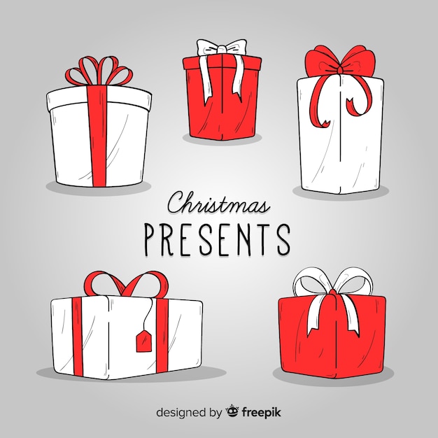 Vector gratuito colección adorable de regalos de navidad dibujados a mano