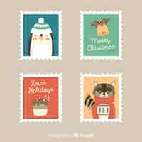 Vector gratuito colección adorable de sellos de navidad con diseño plano