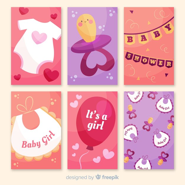 Colección adorable de tarjetas de baby shower dibujadas a mano