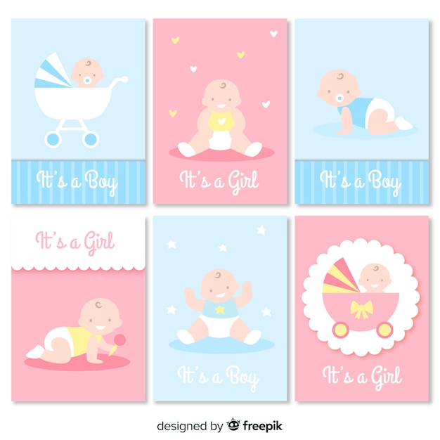 Vector gratuito colección adorable de tarjetas de baby shower con diseño plano