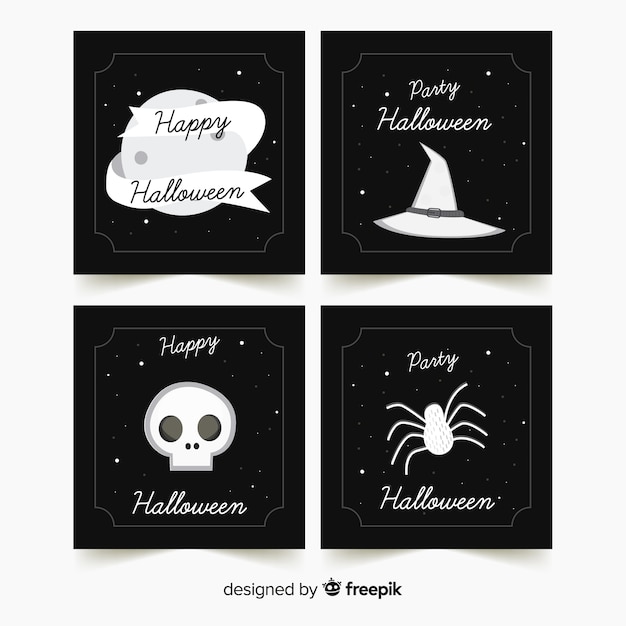 Vector gratuito colección adorable de tarjetas de halloween dibujadas a mano