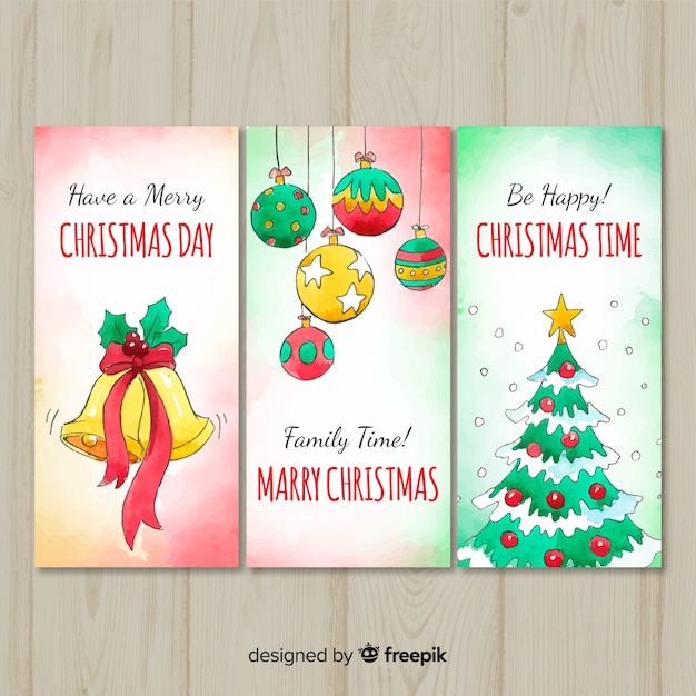 Colección adorable de tarjetas de navidad en acuarela