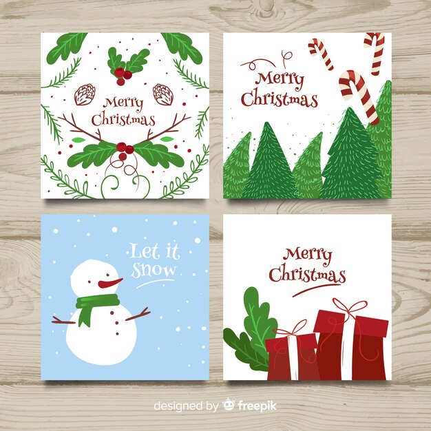 Colección adorable de tarjetas de navidad dibujadas a mano