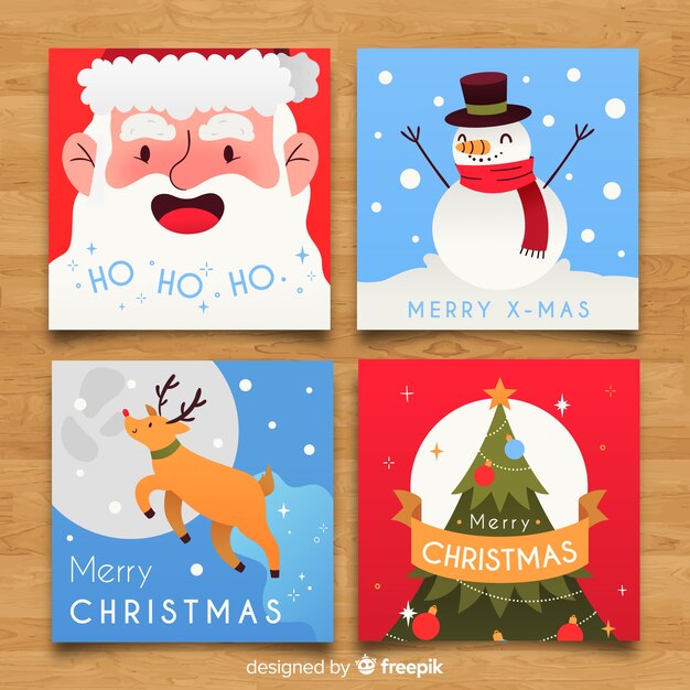 Colección adorable de tarjetas de navidad dibujadas a mano