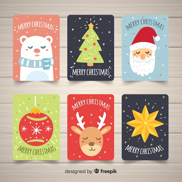 Colección adorable de tarjetas de navidad dibujadas a mano