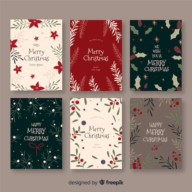 Colección adorable de tarjetas de navidad con diseño plano