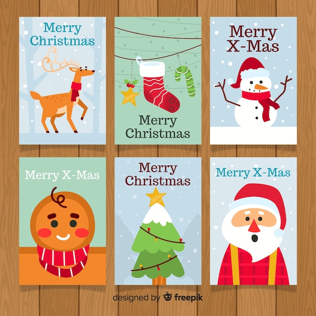 Colección adorable de tarjetas de navidad con diseño plano