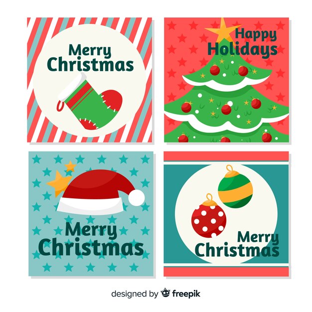 Colección adorable de tarjetas de navidad con diseño plano
