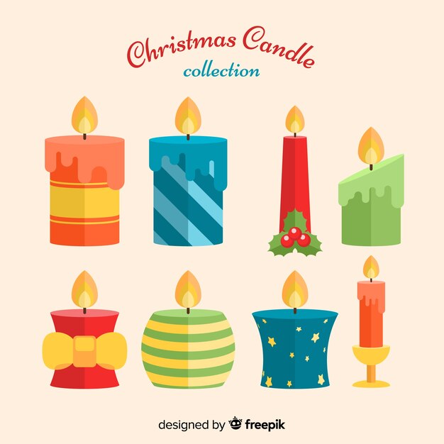 Colección adorable de velas de navidad con diseño plano