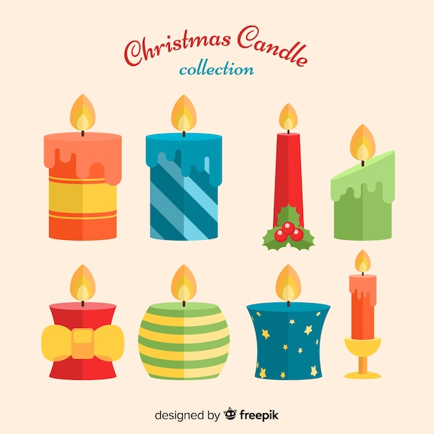 Colección adorable de velas de navidad con diseño plano