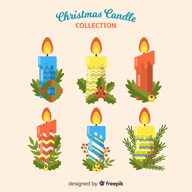 Colección adorable de velas de navidad con diseño plano