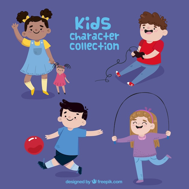 Colección de adorables personajes de niños jugando 