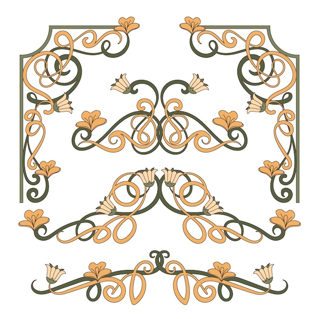 Vector gratuito colección de adornos art nouveau dibujados a mano