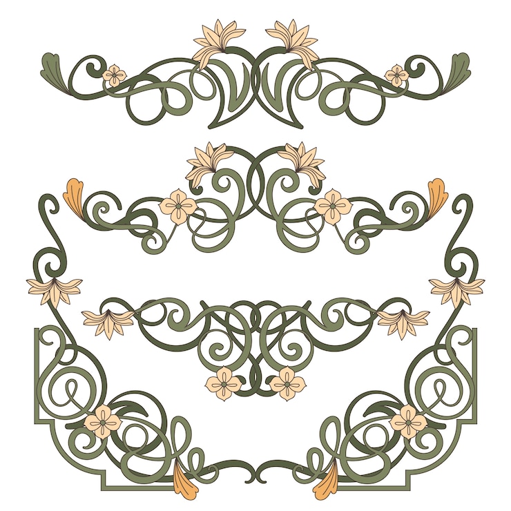 Vector gratuito colección de adornos art nouveau dibujados a mano