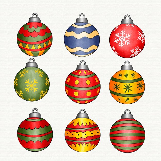 Colección de adornos de bailes de Navidad en acuarela