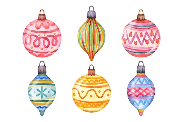 Colección de adornos de bailes de Navidad en acuarela