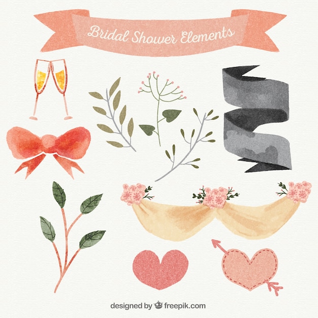 Vector gratuito colección de adornos de boda de acuarela