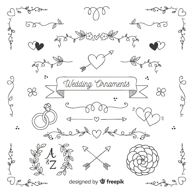 Vector gratuito colección de adornos de boda dibujados a mano minimalista