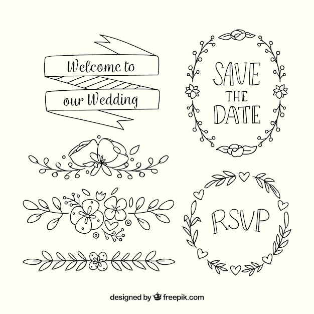 Vector gratuito colección de adornos de boda dibujados a mano