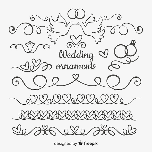 Vector gratuito colección adornos de boda dibujados a mano