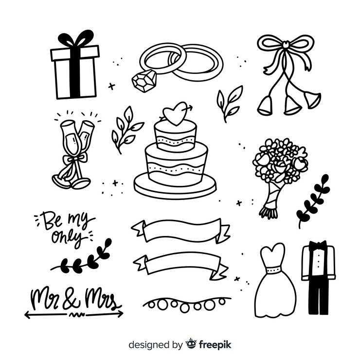 Vector gratuito colección de adornos de boda dibujados a mano