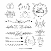 Vector gratuito colección de adornos de boda dibujados a mano