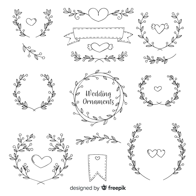 Vector gratuito colección de adornos de boda dibujados a mano