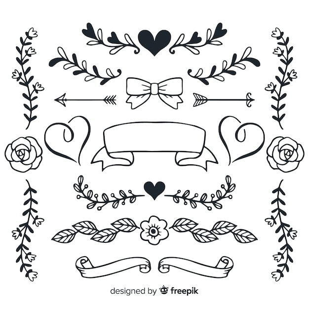 Vector gratuito colección de adornos de boda dibujados a mano