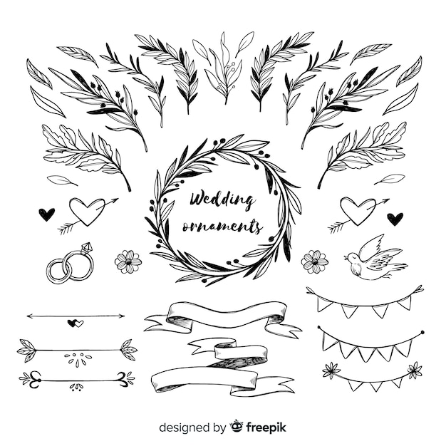 Vector gratuito colección de adornos de boda dibujados a mano