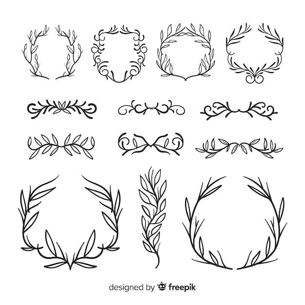 Colección de adornos de boda dibujados a mano
