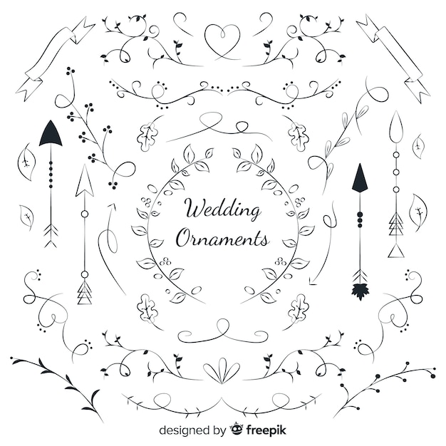 Vector gratuito colección de adornos de boda dibujados a mano