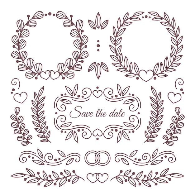 Vector gratuito colección de adornos de boda dibujados a mano