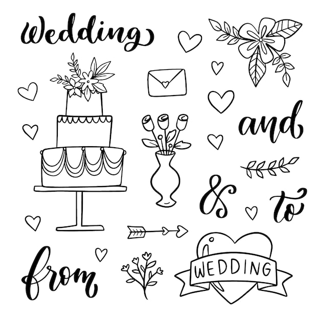 Vector gratuito colección de adornos de boda dibujados a mano