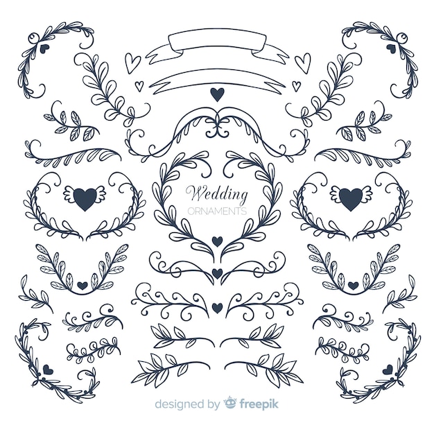 Vector gratuito colección de adornos de boda dibujados a mano