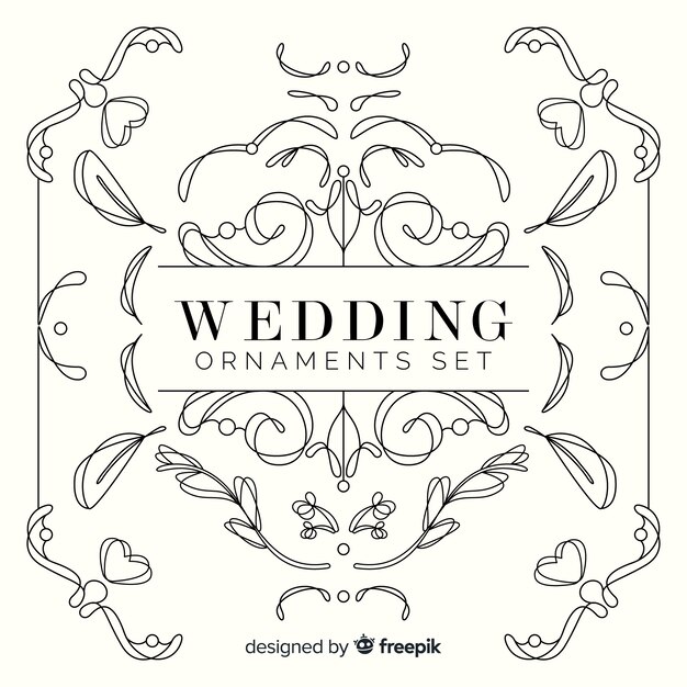 Colección de adornos de boda dibujados a mano