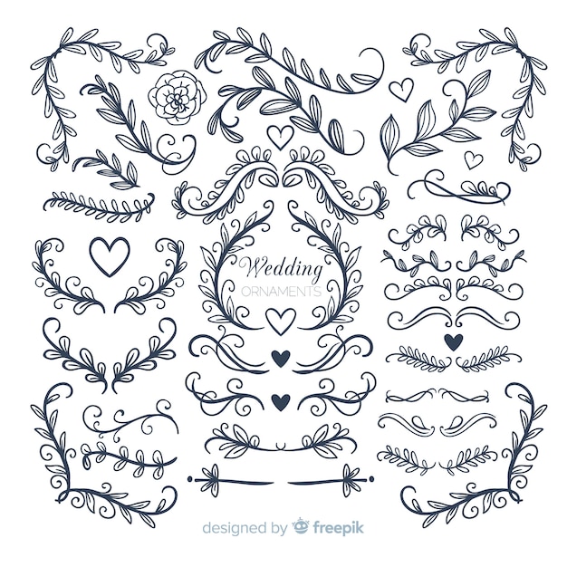 Vector gratuito colección de adornos de boda dibujados a mano